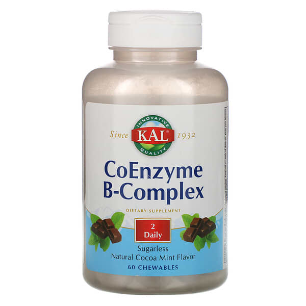 KAL, Coenzyme B-Complex, Natural Cocoa Mint, 60 Chewables