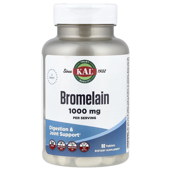 KAL Bromelain, 90 Tablets (500 mg Per tablet)