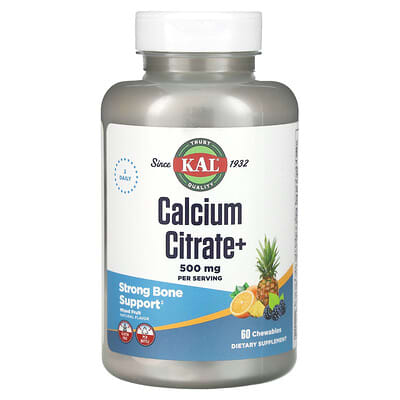 KAL, Calcium Citrate+, Mixed Fruit Flavors, 60 Chewable Tablets