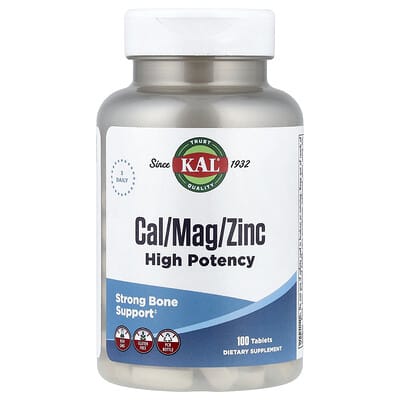 KAL, Calcium/Magnesium/Zinc, Highly Active, 100 Tablets