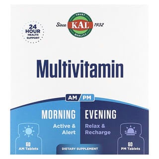 KAL, Multivitamínico, Por la mañana y por la noche`` Paquete de 2 comprimidos, 60 comprimidos cada uno