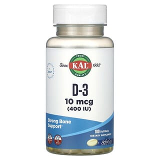 KAL, D-3, 10 µg (400 UI), 100 capsules à enveloppe molle