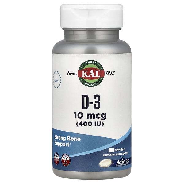 D-3, 10 mcg (400 IU), 100 Softgels