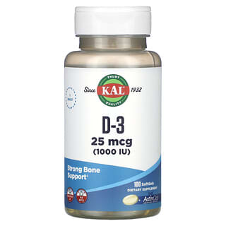 KAL, D-3, 25 µg (1000 UI), 100 capsules à enveloppe molle