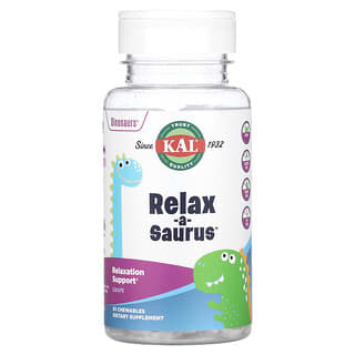 KAL, 恐龍，龍放鬆幫助，L-茶氨酸混合，葡萄，30粒耐嚼錠