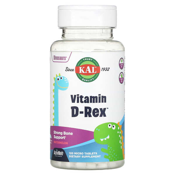 KAL, Dinosaurs（ダイナソーズ）、Vitamin D-Rex（ビタミンD-レックス）、スイカ、600 IU、マイクロタブレット120粒