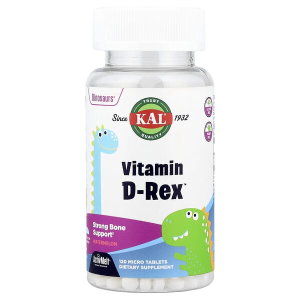 KAL Dinosaurs®, Vitamin D-Rex™, Watermelon, 15 mcg (600 IU), 120 Micro Tablets