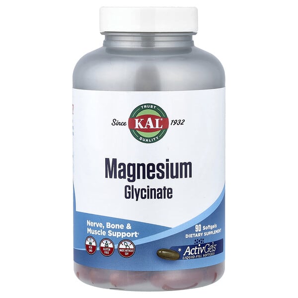 KAL, 마그네슘 글리시네이트, 소프트젤 90정(소프트젤 1정당 105mg)