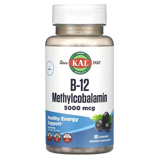 KAL, B-12 Metilcobalamina, baya de asaí, 5000 mcg, 60 pastillas