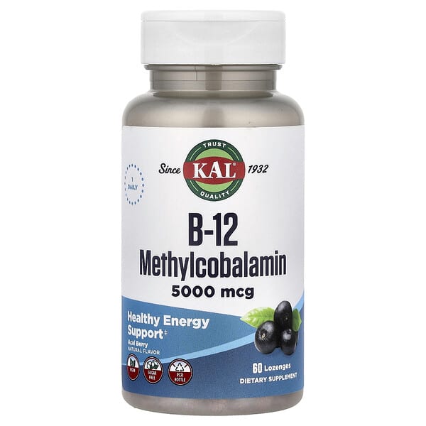 KAL B-12 Methylcobalamin, Acai Berry, 5,000 mcg, 60 Lozenges