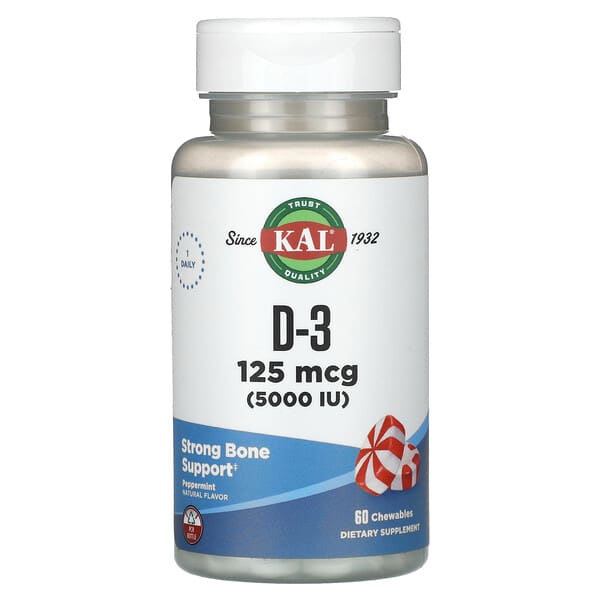KAL D-3, Peppermint, 125 mcg (5000 IU), 60 Chewables