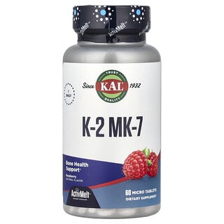 KAL, K-2 MK-7 维生素补充剂，骨骼帮助，树莓味，60 小片