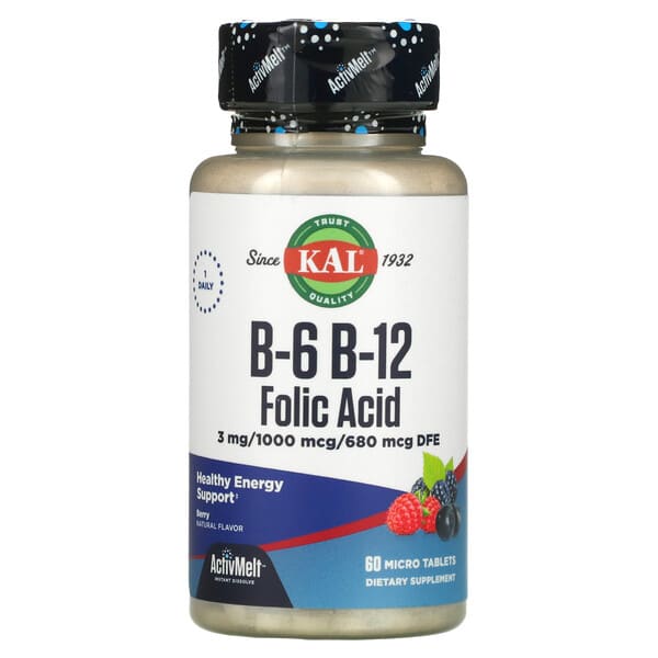 КАЛ, B-6, B-12, фолиевая кислота, ягода, 60 микротаблеток