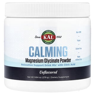 KAL, Glicinato de Magnésio Calmante em Pó, Sem Sabor, 279 g (9,84 oz)