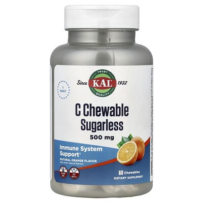 KAL, Sugar-Free Vitamin C Chewable Tablets, Natural Orange Flavor, 60 Tablets