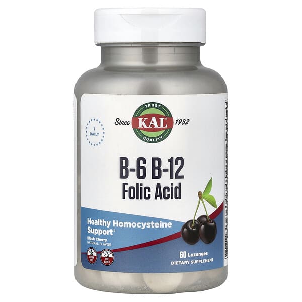 B-6, B-12, Folic Acid, Black Cherry, 60 Lozenges