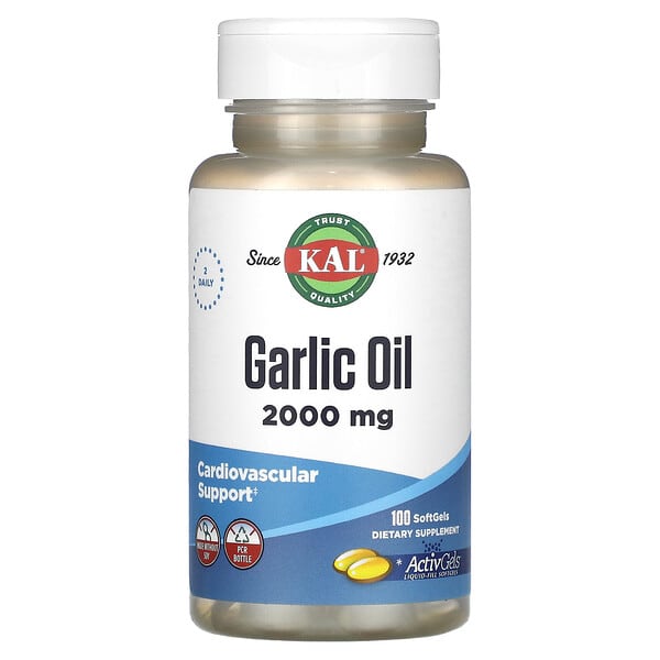 KAL, 大蒜油，2,000 毫克，100 粒軟凝膠（每粒軟凝膠 1,000 毫克）