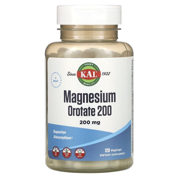 KAL, оротат магния 200, 200 мг, 120 вегетарианских капсул