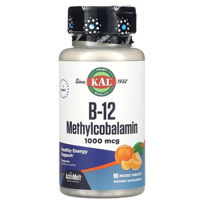 KAL, B-12 Methylcobalamin, Orange Flavor, 1,000 mcg, 90 Microtablets