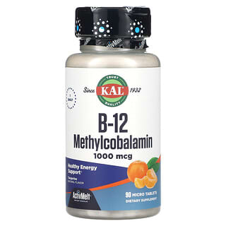 KAL, B-12 e Mecobalamina, Tangerina, 1.000 mcg, 90 Microcomprimidos
