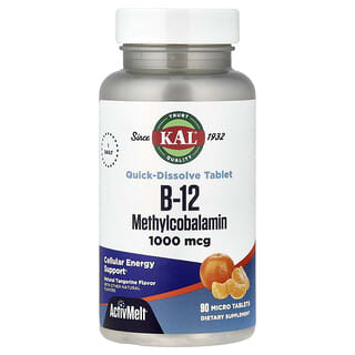 KAL, B-12 e Mecobalamina, Tangerina, 1.000 mcg, 90 Microcomprimidos