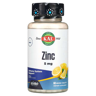 KAL, Zinc, Limón dulce, 5 mg, 60 microcomprimidos