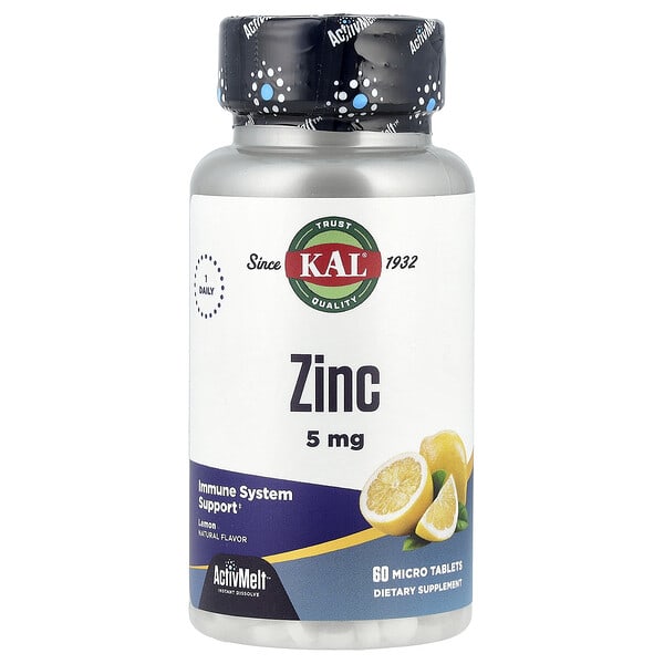 KAL Zinc, Lemon, 5 mg, 60 Micro Tablets