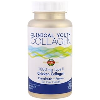 KAL, Colágeno clínico de rejuvenecimiento, colágeno de pollo, tipo II, 1000 mg, 60 tabletas