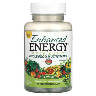 KAL, Enhanced Energy, multiwitamina z pełnowartościowej żywności, bez żelaza, 60 tabletek wegetariańskich