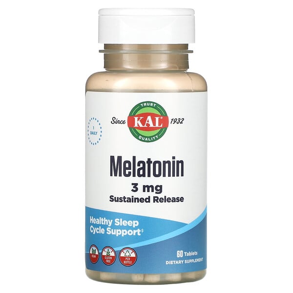 KAL‏, Melatonin SR, 3 mg, 60 Tablets