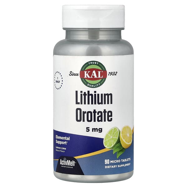 KAL Lithium Orotate, Lemon Lime, 5 mg, 90 Micro Tablets