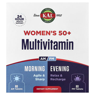 KAL, Women's 50+ Multivitamin, Morning & Evening, 2 Pack, 60 Tablets Each