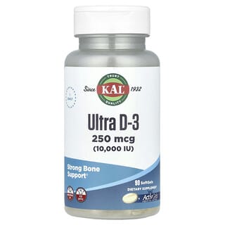 KAL, Ultra D-3, 250 mcg (10.000 UI), 90 cápsulas blandas