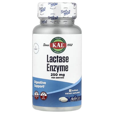 KAL, Lactase, 250 mg, 60 Softgels (125 mg each softgel)