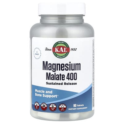 KAL, Magnesium Malate 400, 90 Tablets (200 mg per Tablet)