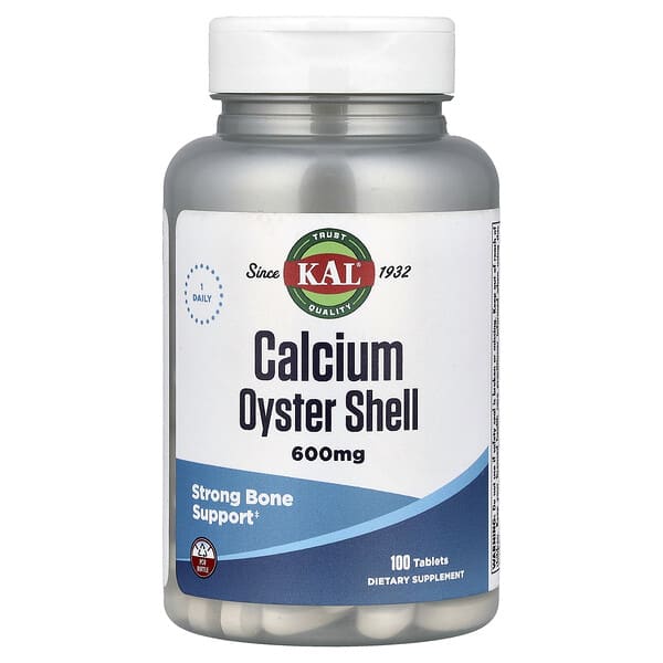 KAL Calcium Oyster Shell, 600 mg, 100 Tablets
