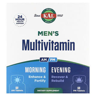 KAL, Multivitaminico per uomini, mattina e sera, 2 confezioni, 60 compresse ciascuna
