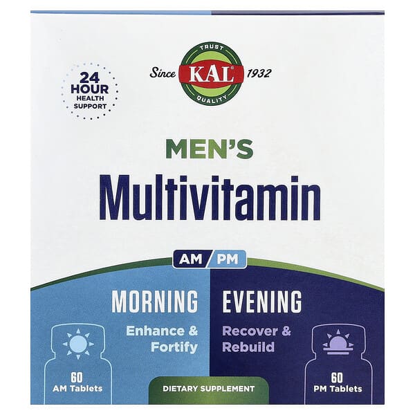 KAL Men's Multivitamin, Morning & Evening, 2 Pack, 60 Tablets Each