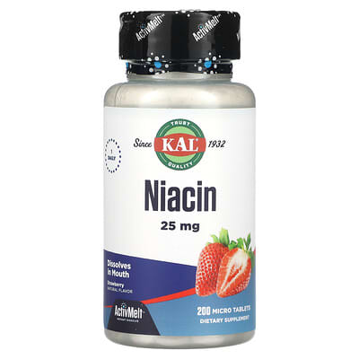 KAL, Niacin, Strawberry, 25 mg, 200 Microtablets