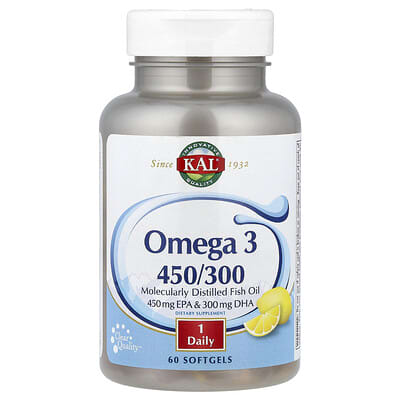 KAL, Omega 3 450/300, 1280 mg, 60 softgels