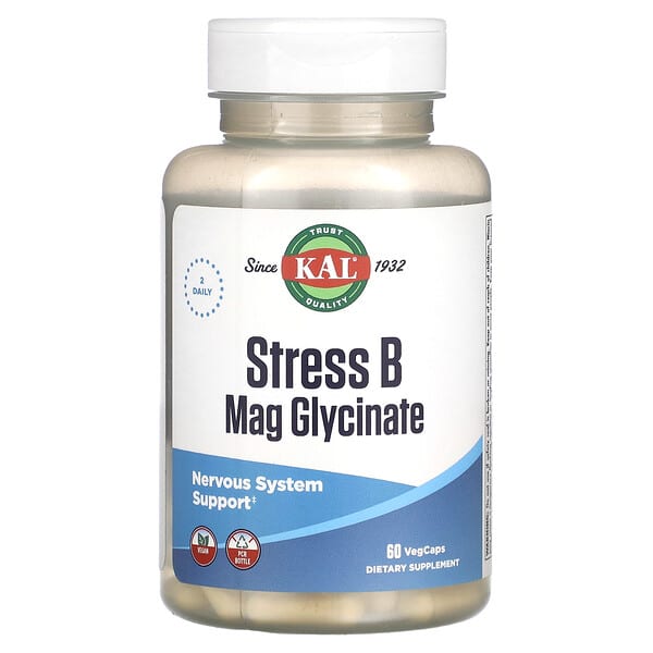 KAL‏, Stress B Mag Glycinate‏, 60 כמוסות VegCap
