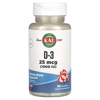 KAL, D-3, Menta, 25 mcg (1000 UI), 200 comprimidos masticables