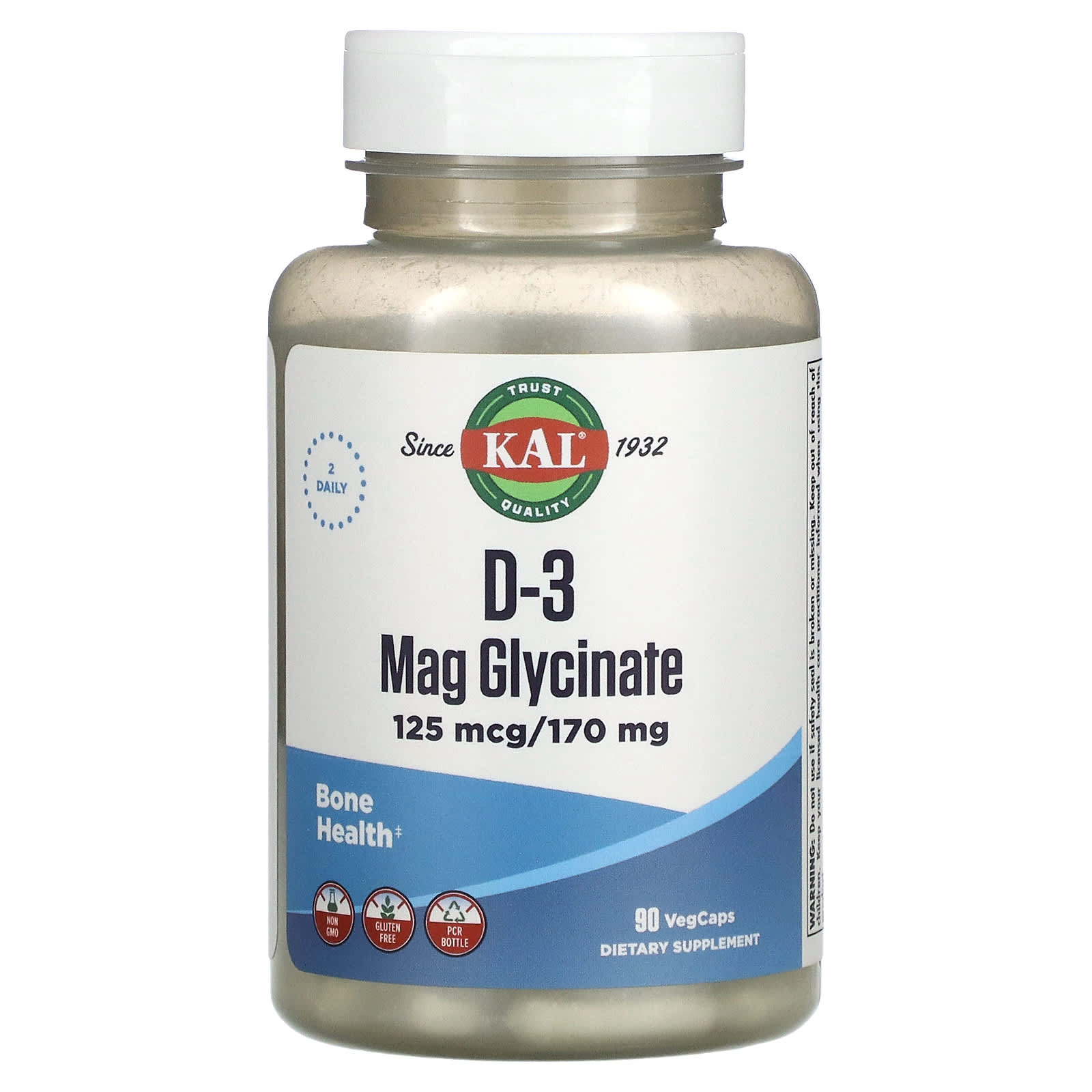KAL, D3 Mag Glycinate, 125 mcg/170 mg, 90 VegCaps