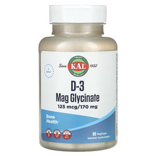 KAL, D-3 Mag glycinate, 90 capsules végétariennes