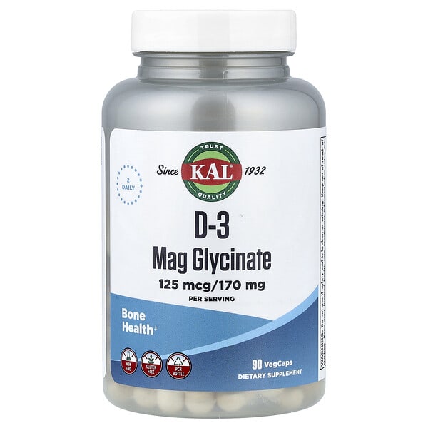 KAL, D-3 마그네슘 글리시네이트, 125mcg/170mg, 베지 캡슐 90정
