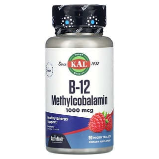 KAL, витамин B12 в форме метилкобаламина, со вкусом малины, 1000 мкг, 90 микротаблеток