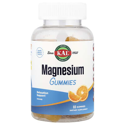 KAL, Magnesium Gummies, Orange Flavor, 60 Gummies