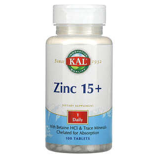 KAL, Zinc 15+ with Betaine HCL & Trace Minerals, 100 Tablets