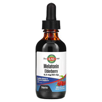 KAL, Elderberry Melatonin Drops, Natural Cherry Flavor, 2 fl oz (59 ml)