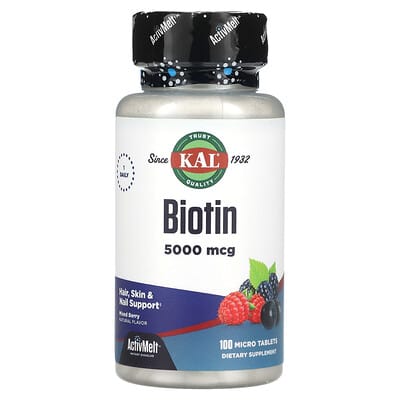 KAL, Biovitamins, Assorted Berry Flavor, 5,000 mcg, 100 Microtablets